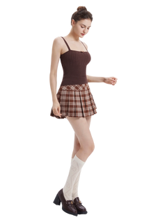 Girly Plaid pleated high rise skirt in brown by Angel Ruche, photo 13