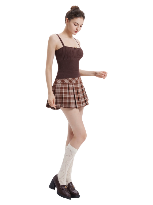 Girly Plaid pleated high rise skirt in brown by Angel Ruche, photo 13