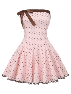 Dolly polka dot dress with petticoat in pink mocha, dollette aesthetic by Angel Ruche