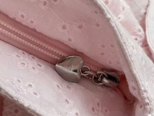 Coquette eyelet shell button bag in pink by Angel Ruche, photo 7