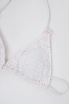 Coquette cotton eyelet bikini top in white by Angel Ruche, photo 10