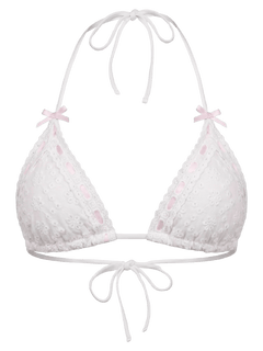 Coquette cotton eyelet bikini top in white, coquette swimwear by Angel Ruche