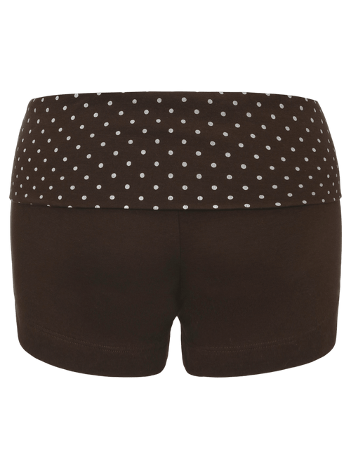Whimsy Doll polka dot fold over shorts in brown by Angel Ruche, photo 10