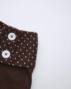 Whimsy Doll polka dot fold over shorts in brown by Angel Ruche, photo 12