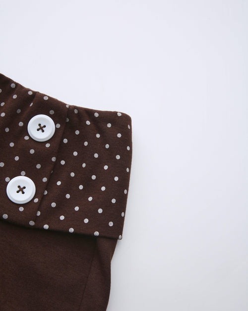 Whimsy Doll polka dot fold over shorts in brown by Angel Ruche, photo 12