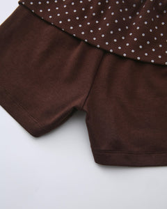 Whimsy Doll polka dot fold over shorts in brown by Angel Ruche, photo 17