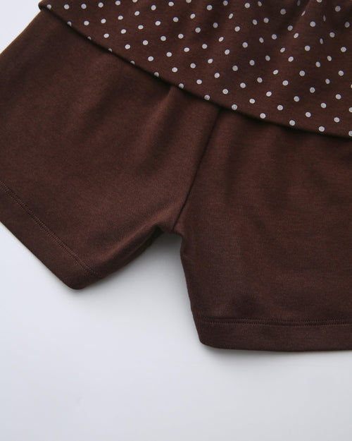 Whimsy Doll polka dot fold over shorts in brown by Angel Ruche, photo 17
