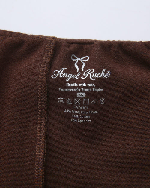 Whimsy Doll polka dot fold over shorts in brown by Angel Ruche, photo 18