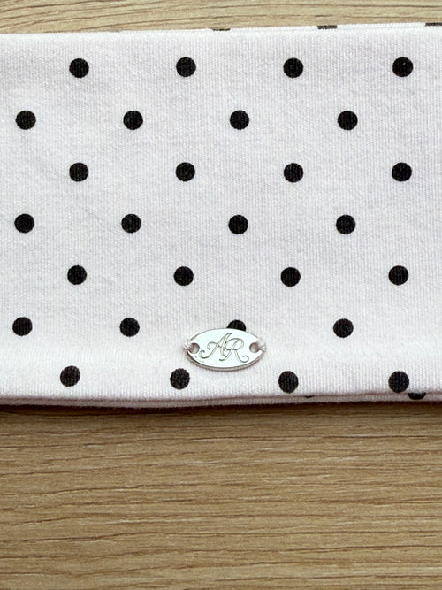 Whimsy Doll cotton active headband in brown polka dot by Angel Ruche, photo 5