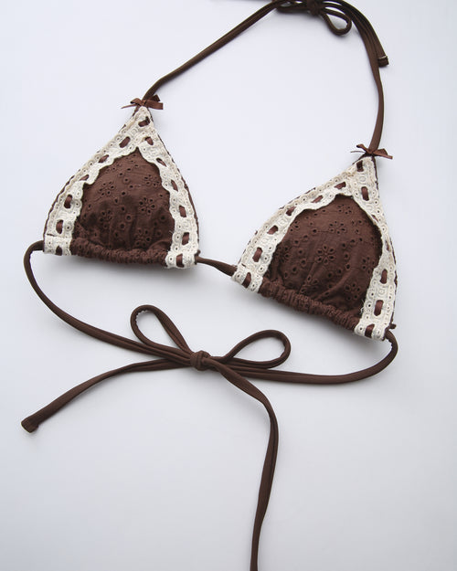 Coquette cotton eyelet bikini in brown by Angel Ruche, photo 11