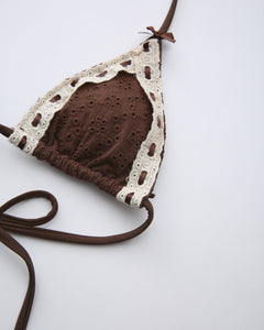 Coquette cotton eyelet bikini in brown by Angel Ruche, photo 13