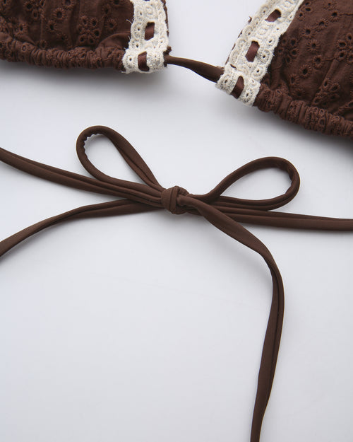Coquette cotton eyelet bikini in brown by Angel Ruche, photo 17