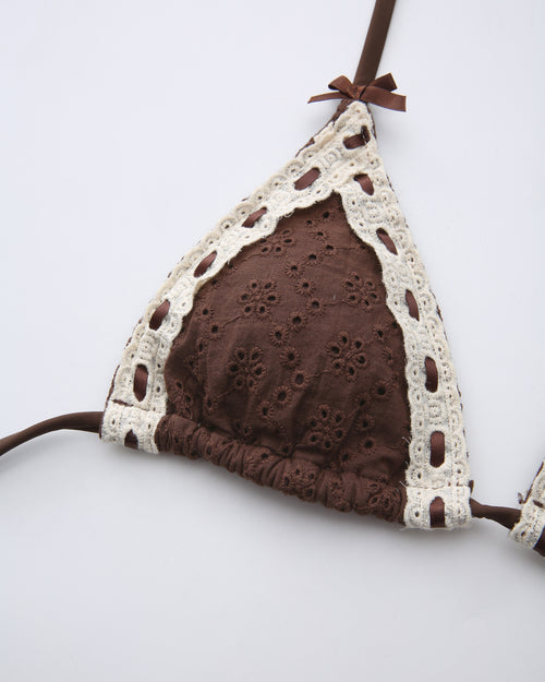 Coquette cotton eyelet bikini in brown by Angel Ruche, photo 12