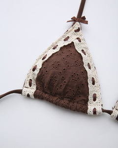 Coquette cotton eyelet bikini in brown by Angel Ruche, photo 12