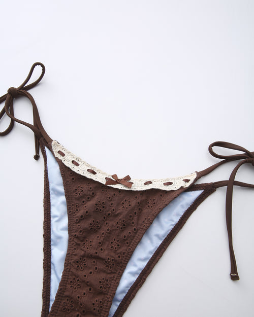 Coquette cotton eyelet bikini in brown by Angel Ruche, photo 11