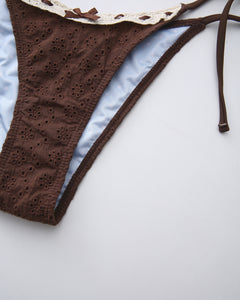 Coquette cotton eyelet bikini in brown by Angel Ruche, photo 13