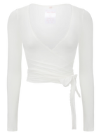 Whimsy Doll pilates wrap cardigan in white, balletcore activewear by Angel Ruche