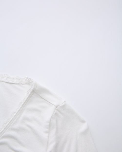 Whimsy Doll pilates wrap cardigan in white by Angel Ruche, photo 12