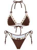Coquette cotton eyelet bikini set in brown, coquette swimwear by Angel Ruche