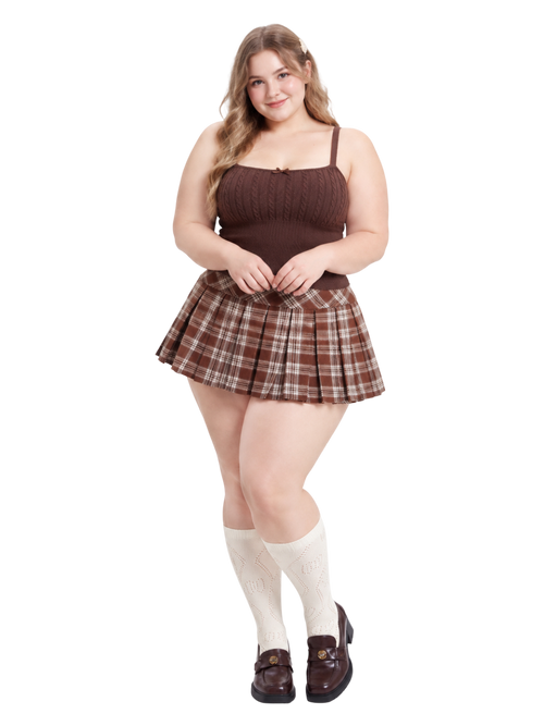Girly Plaid pleated high rise skirt in brown by Angel Ruche, photo 17