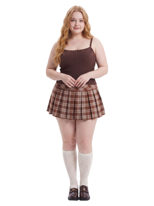 Girly Plaid pleated high rise skirt in brown by Angel Ruche, photo 16