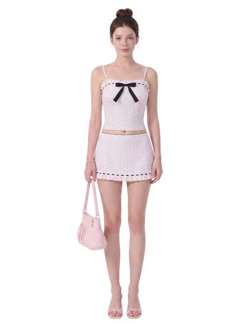 Sweetheart cotton polka dot pointelle set in pink, coquette loungewear set by Angel Ruche