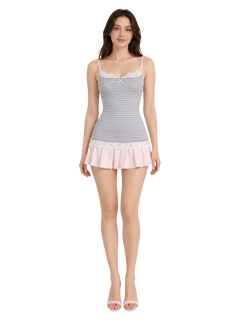Muse cotton reversible lace cami in pink and grey stripe by Angel Ruche, photo 17