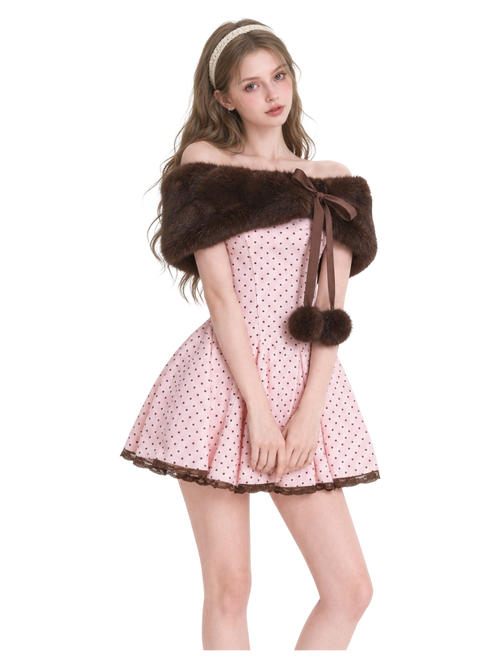 Sugar Pom fur pullover shoulder cape in brown, coquette winter accessory by Angel Ruche