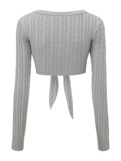Lovergirl tie front cable knit cardigan in grey by Angel Ruche, photo 12