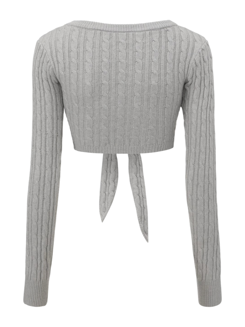 Lovergirl tie front cable knit cardigan in grey by Angel Ruche, photo 12