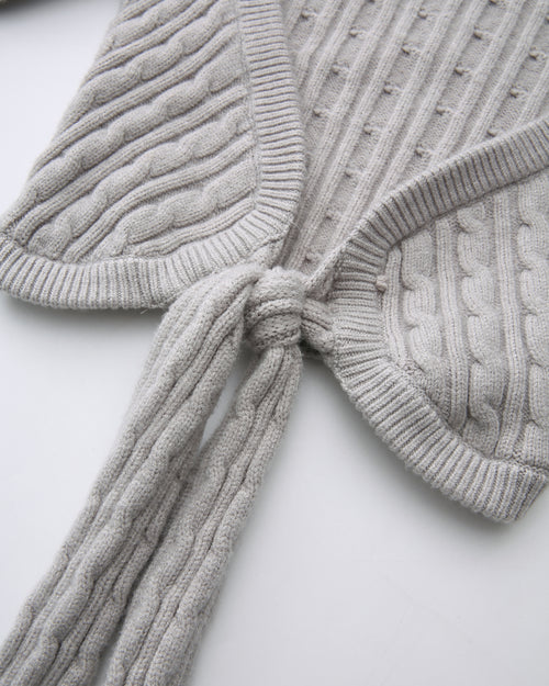 Lovergirl tie front cable knit cardigan in grey by Angel Ruche, photo 15