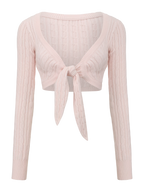 Lovergirl tie front cable knit cardigan in pink, coquette knitwear by Angel Ruche