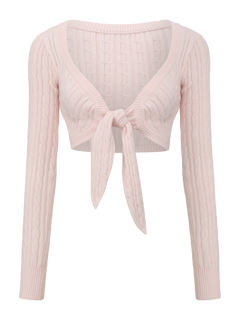 Lovergirl tie front cable knit cardigan in pink, coquette knitwear by Angel Ruche
