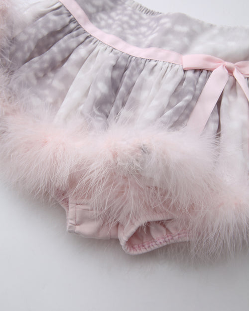 Snow Deer Print Chiffon Fur Mini Skirt(Grey)