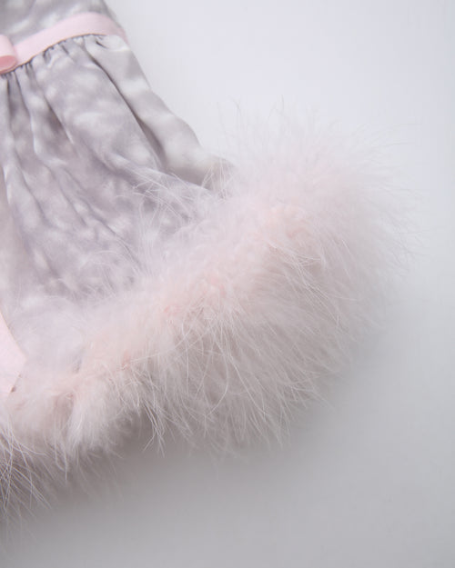 Snow Deer Print Chiffon Fur Mini Skirt(Grey)