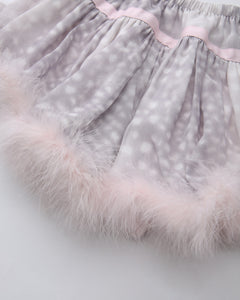 Snow Deer Print Chiffon Fur Mini Skirt(Grey)