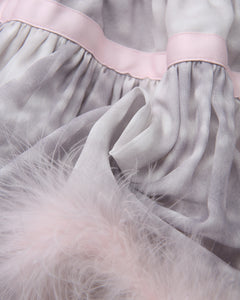 Snow Deer Print Chiffon Fur Mini Skirt(Grey)