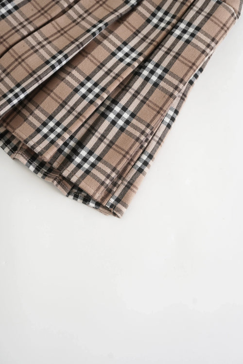 Girly Plaid pleated high rise skirt in khaki by Angel Ruche, photo 4