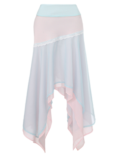 Dewdrop Reversible Lace Chiffon Skirt (Pink Teal)