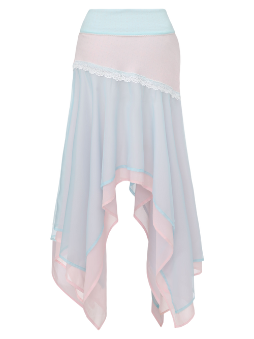 Dewdrop Reversible Lace Chiffon Skirt (Pink Teal)