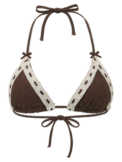 Coquette cotton eyelet bikini top in brown, coquette swimwear by Angel Ruche