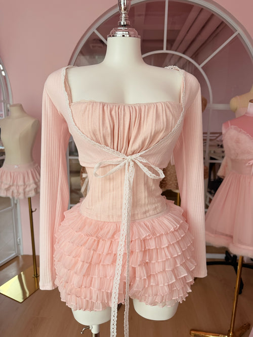 Delicate chiffon ruffle shorts in rose pink by Angel Ruche, photo 11