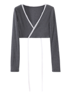 Ballerina Bliss wrap cardigan in grey, balletcore top by Angel Ruche