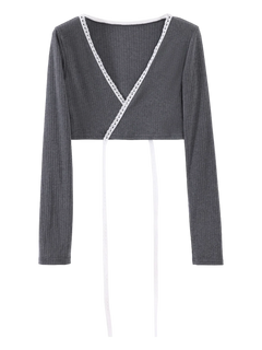 Ballerina Bliss wrap cardigan in grey, balletcore top by Angel Ruche