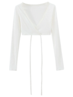 Ballerina Bliss wrap cardigan in cream white, balletcore top by Angel Ruche