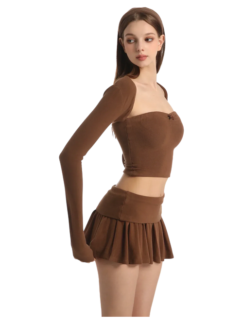 Pilate Princess fold over flare mini skirt in brown by Angel Ruche, photo 4