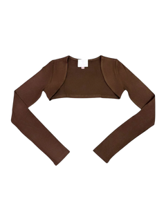 Pilate Princess long sleeve bolero shrug cardigan in brown, balletcore top by Angel Ruche