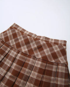 Girly Plaid pleated high rise skirt in brown by Angel Ruche, photo 10