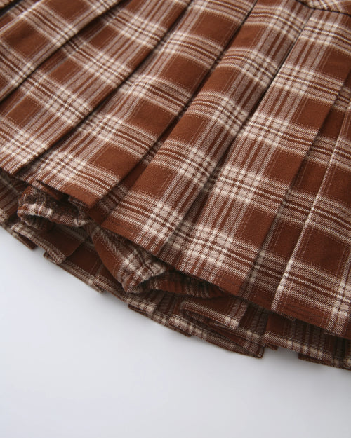 Girly Plaid pleated high rise skirt in brown by Angel Ruche, photo 5