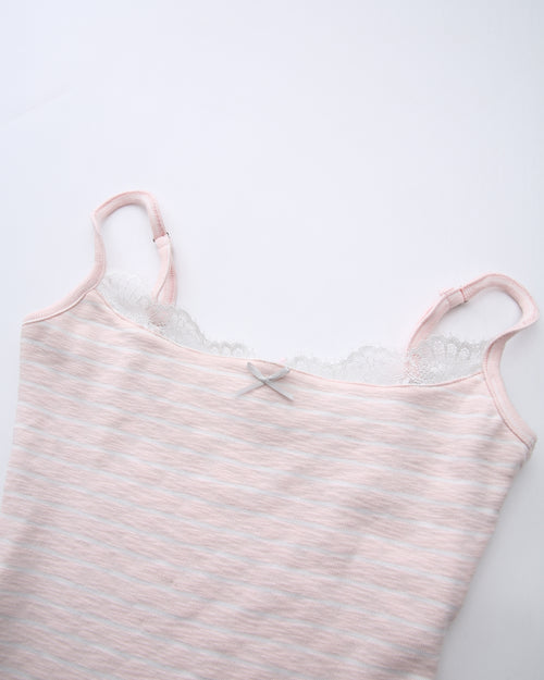 Muse cotton reversible lace cami in pink and grey stripe by Angel Ruche, photo 21